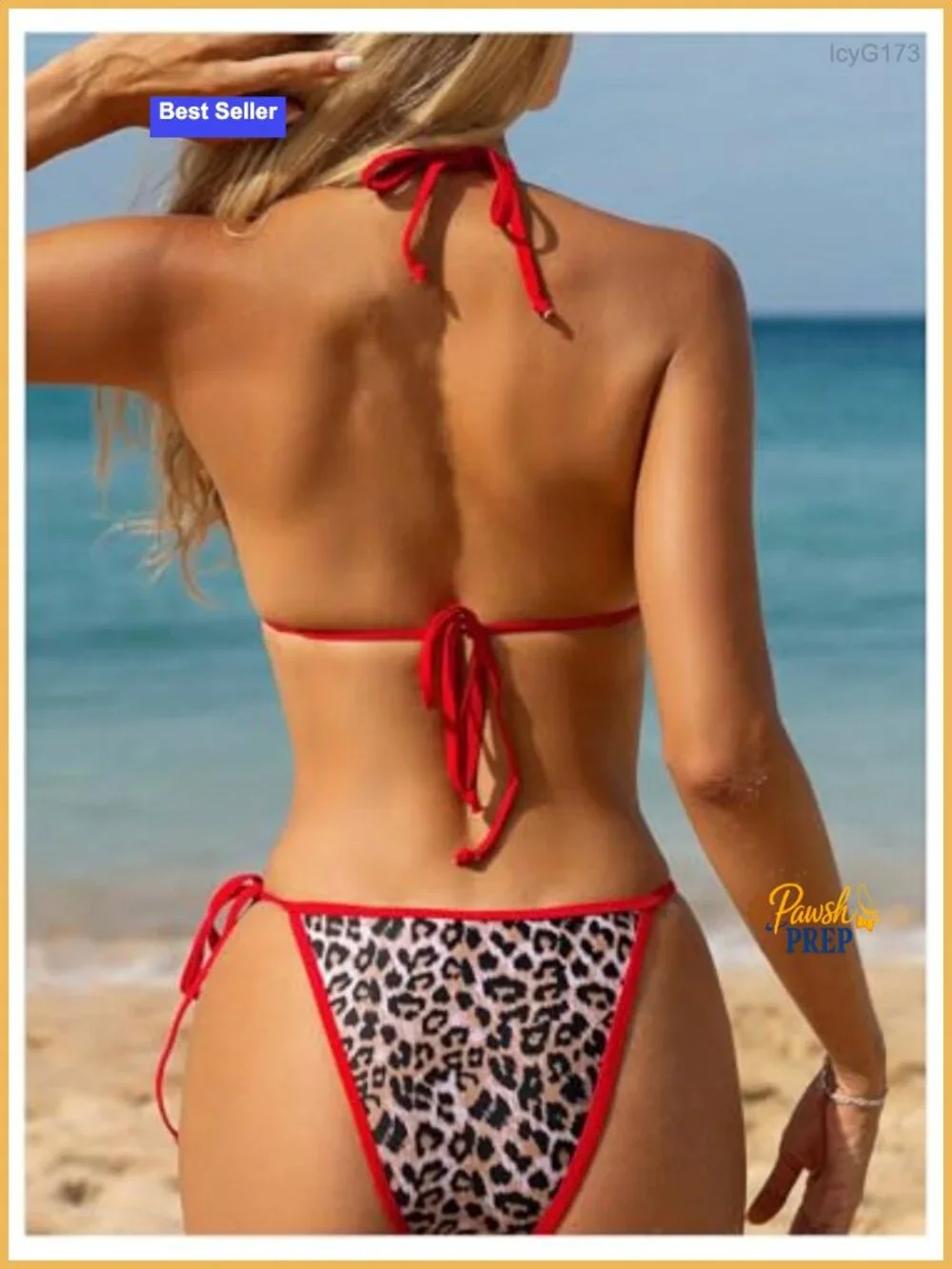 Women's 2 Piece Leopard Print Bikini Set Halter Triangle High Cut Swimwear